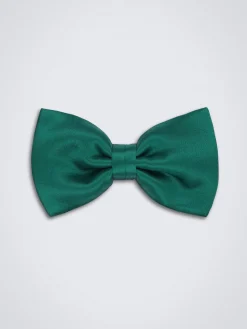 Green silk and wool bow tie