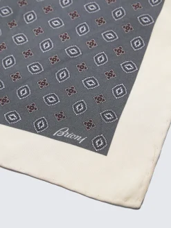 Grey and beige micro motif silk foulard