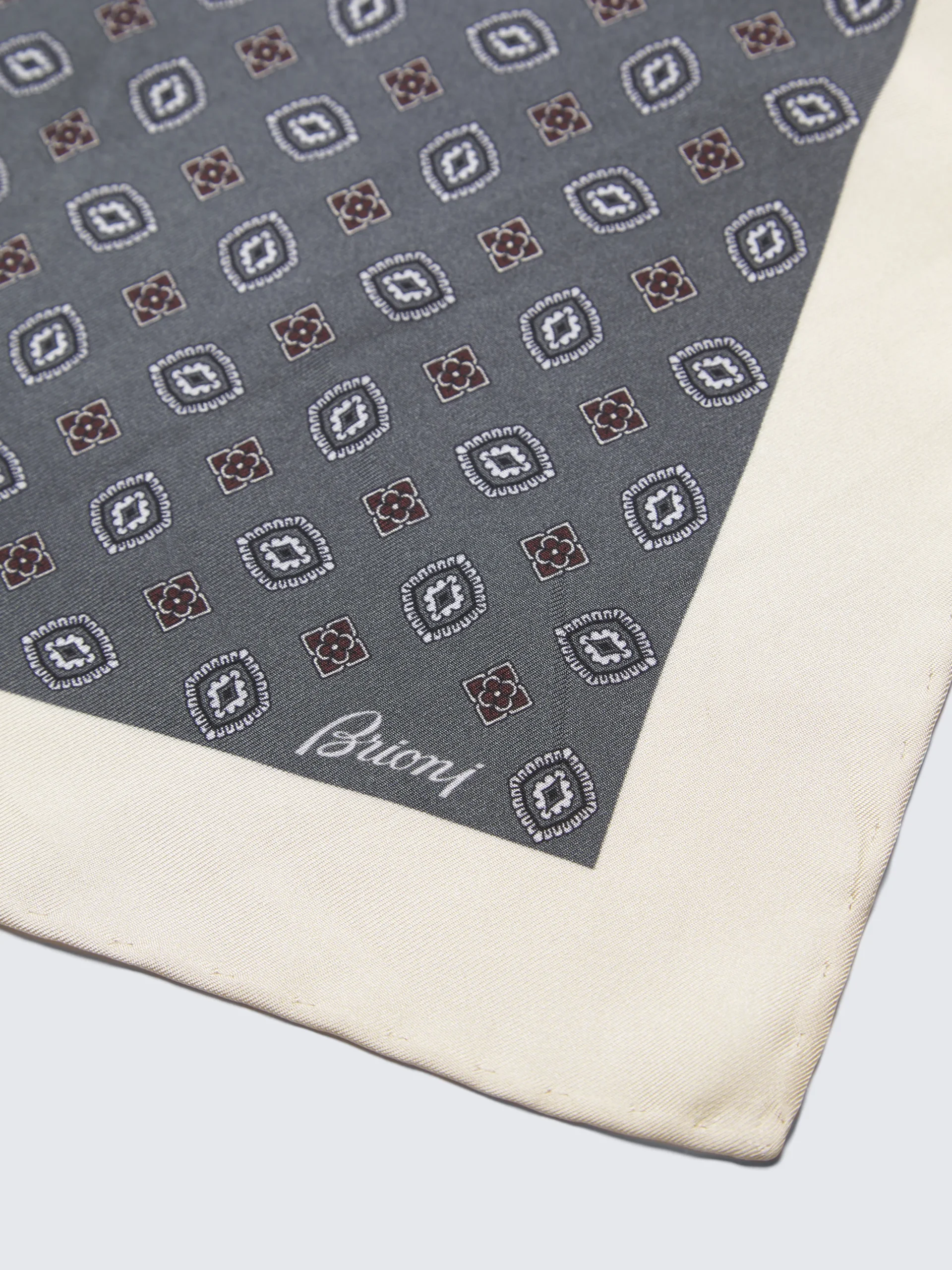 Grey and beige micro motif silk foulard
