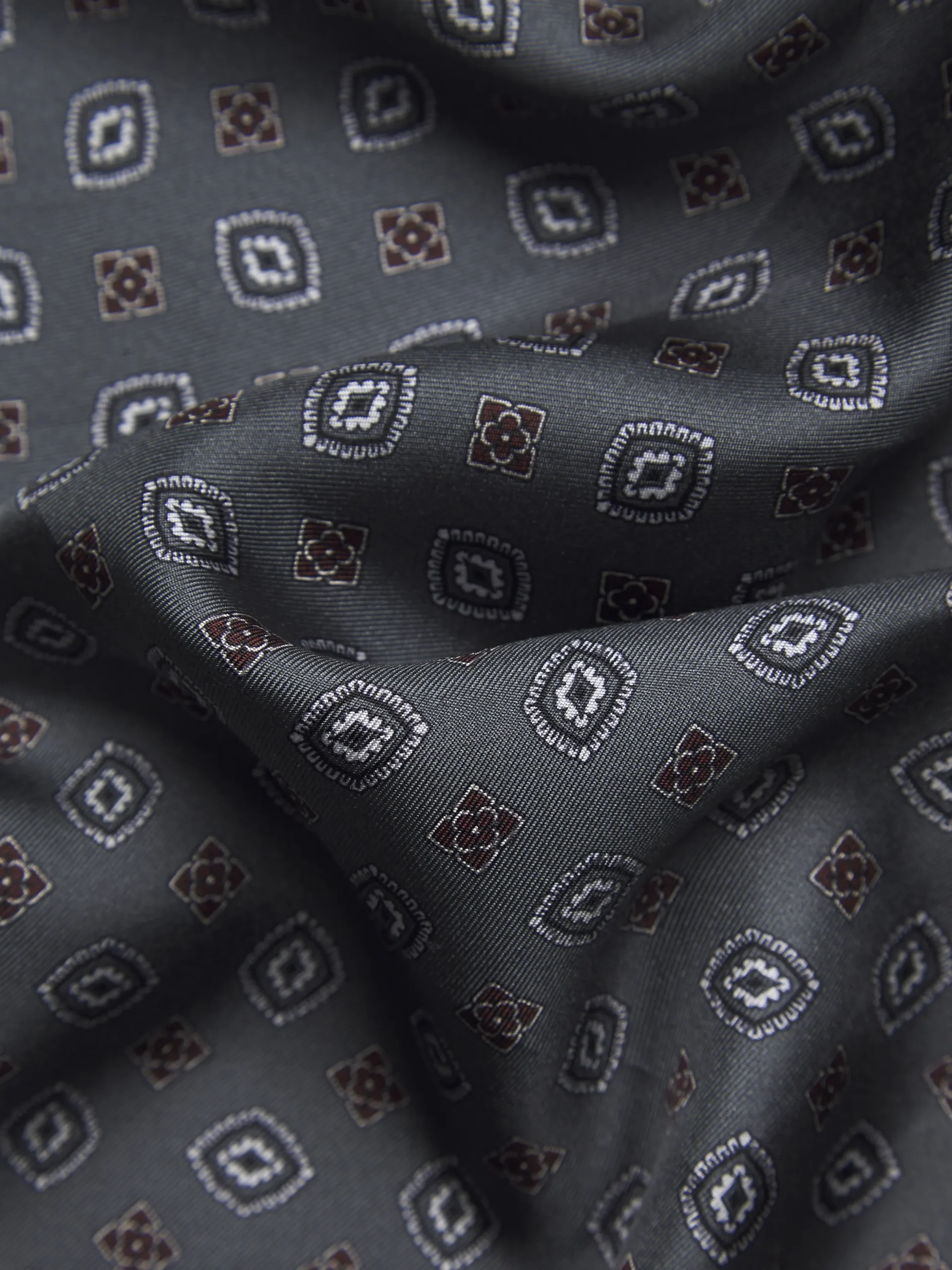 Grey and beige micro motif silk foulard