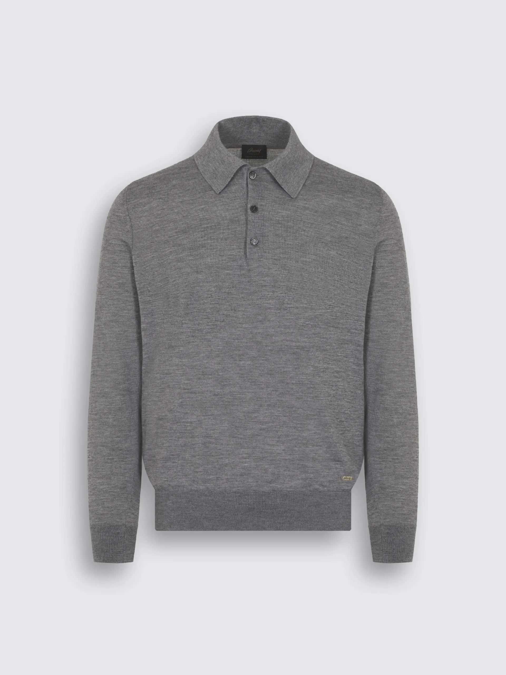 Grey cashmere and silk long-sleeved polo