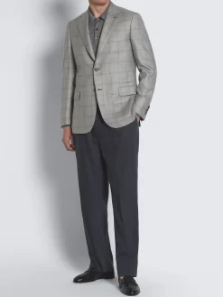 Grey cashmere and silk long-sleeved polo