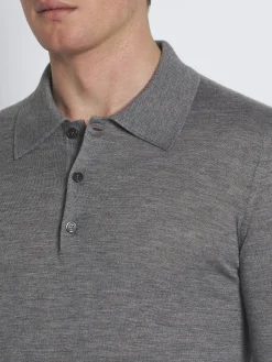 Grey cashmere and silk long-sleeved polo