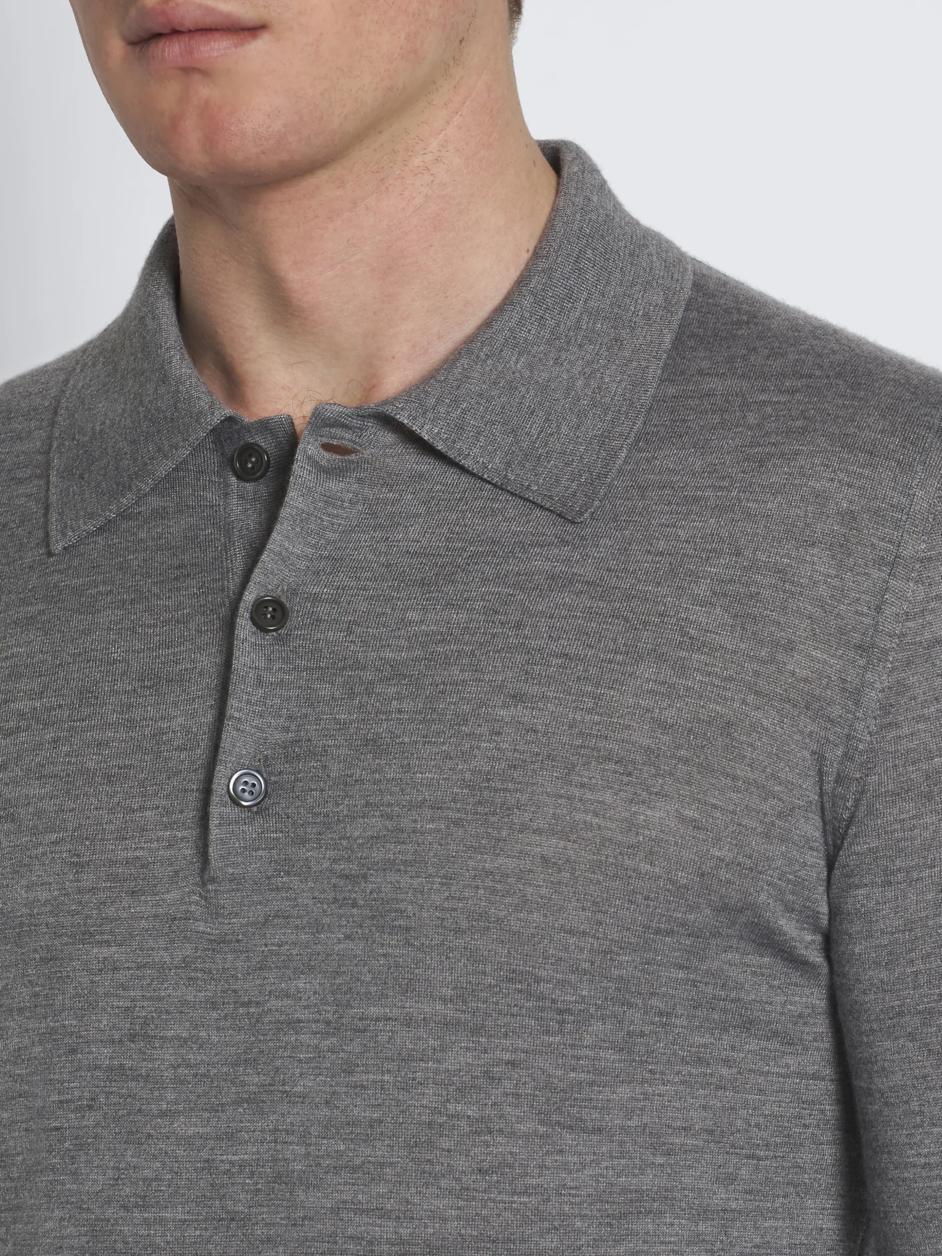 Grey cashmere and silk long-sleeved polo