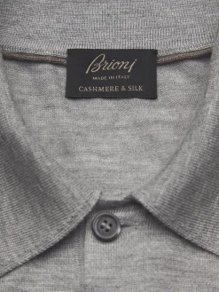 Grey cashmere and silk polo sweater