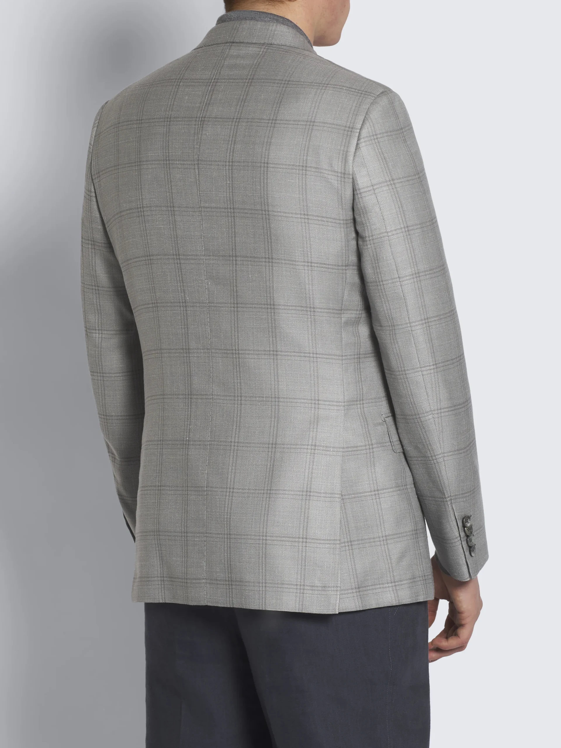 Grey checked wool, silk, cashmere and linen Ravello jacket