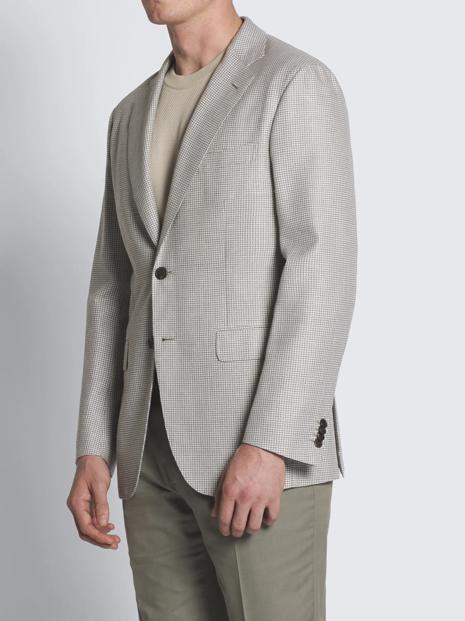 Ice grey micro motif wool, silk and linen Plume jacket