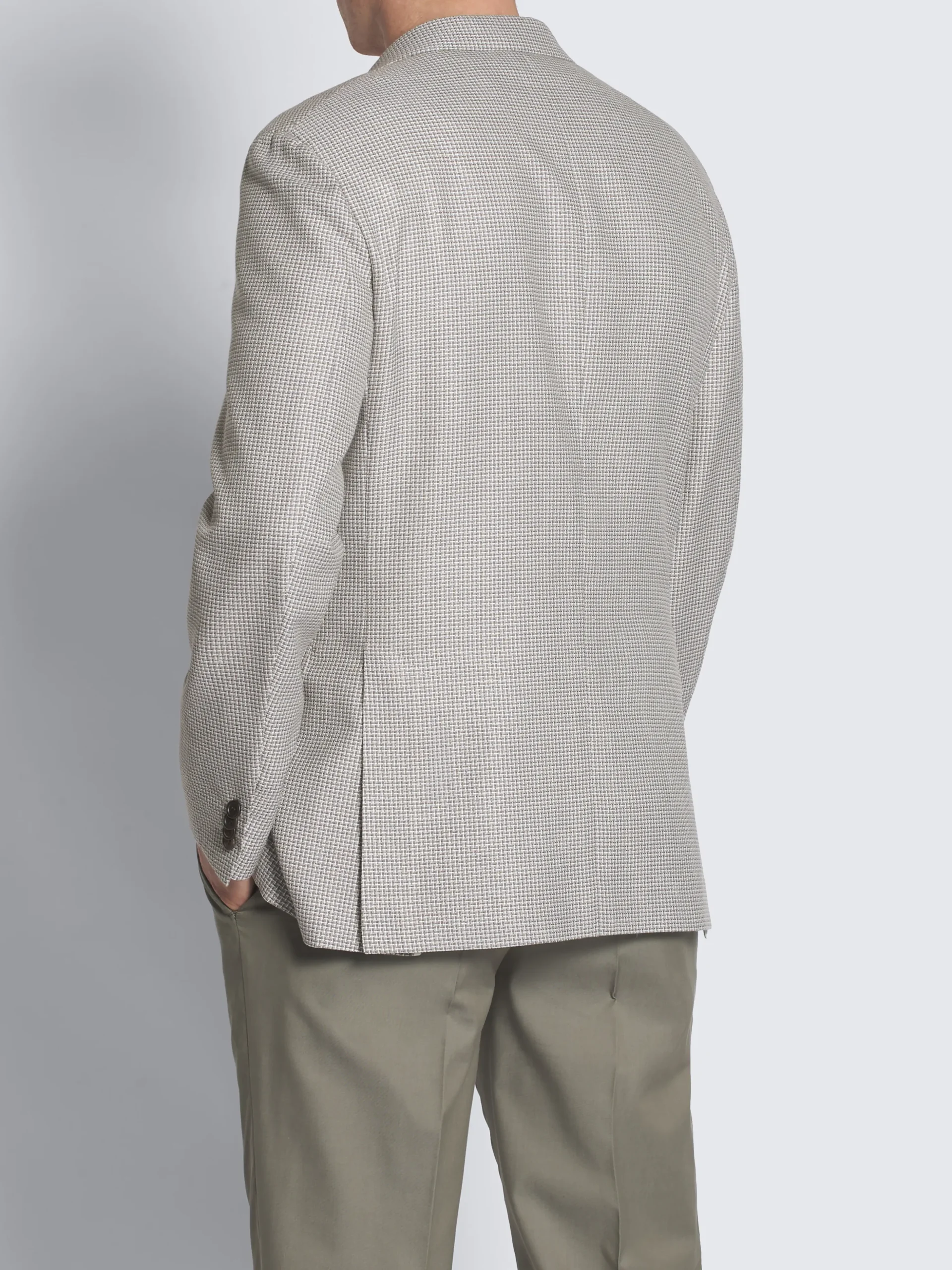 Ice grey micro motif wool, silk and linen Plume jacket