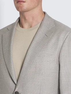 Ice grey micro motif wool, silk and linen Plume jacket