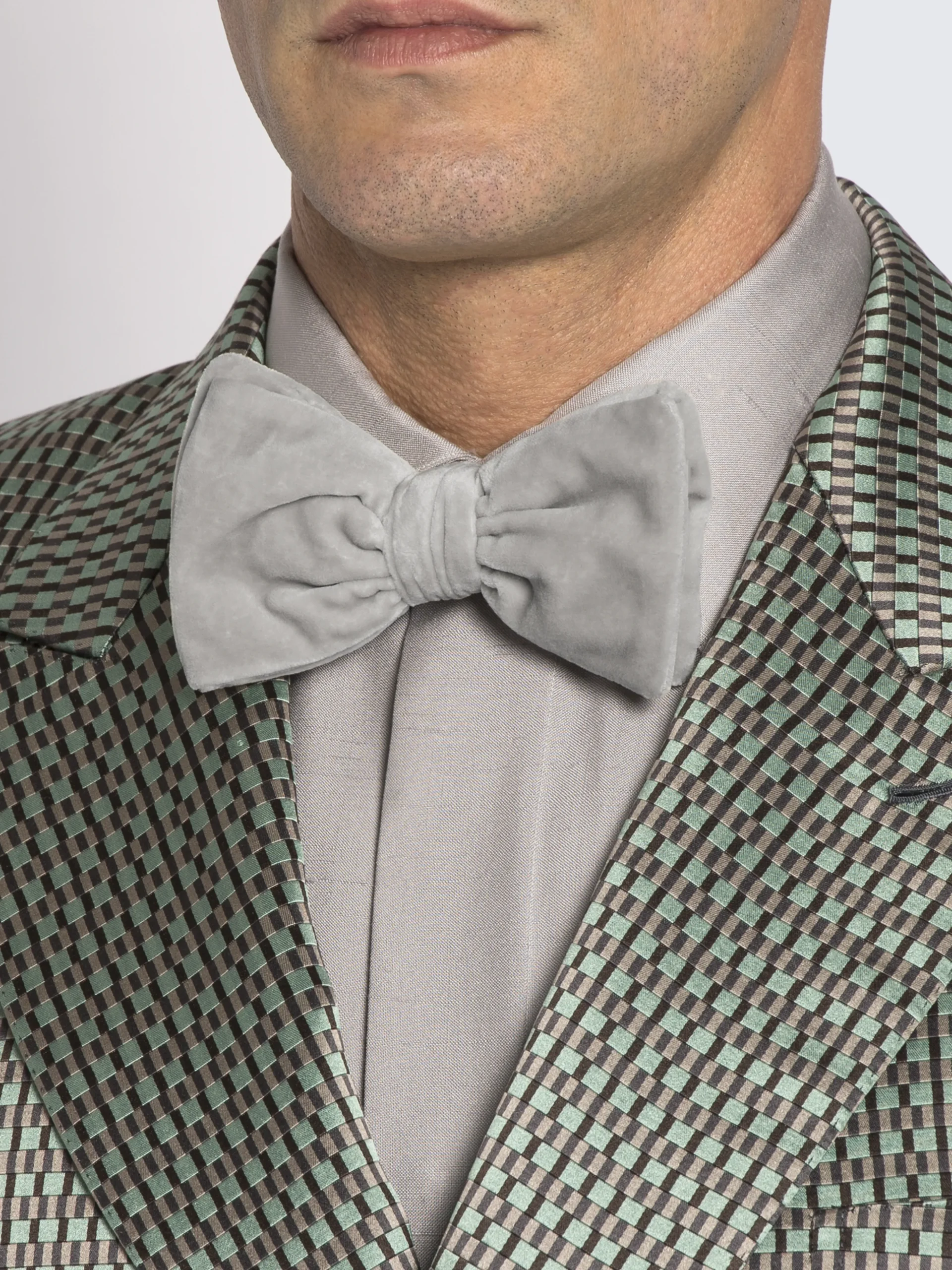 Ice grey velvet bow tie