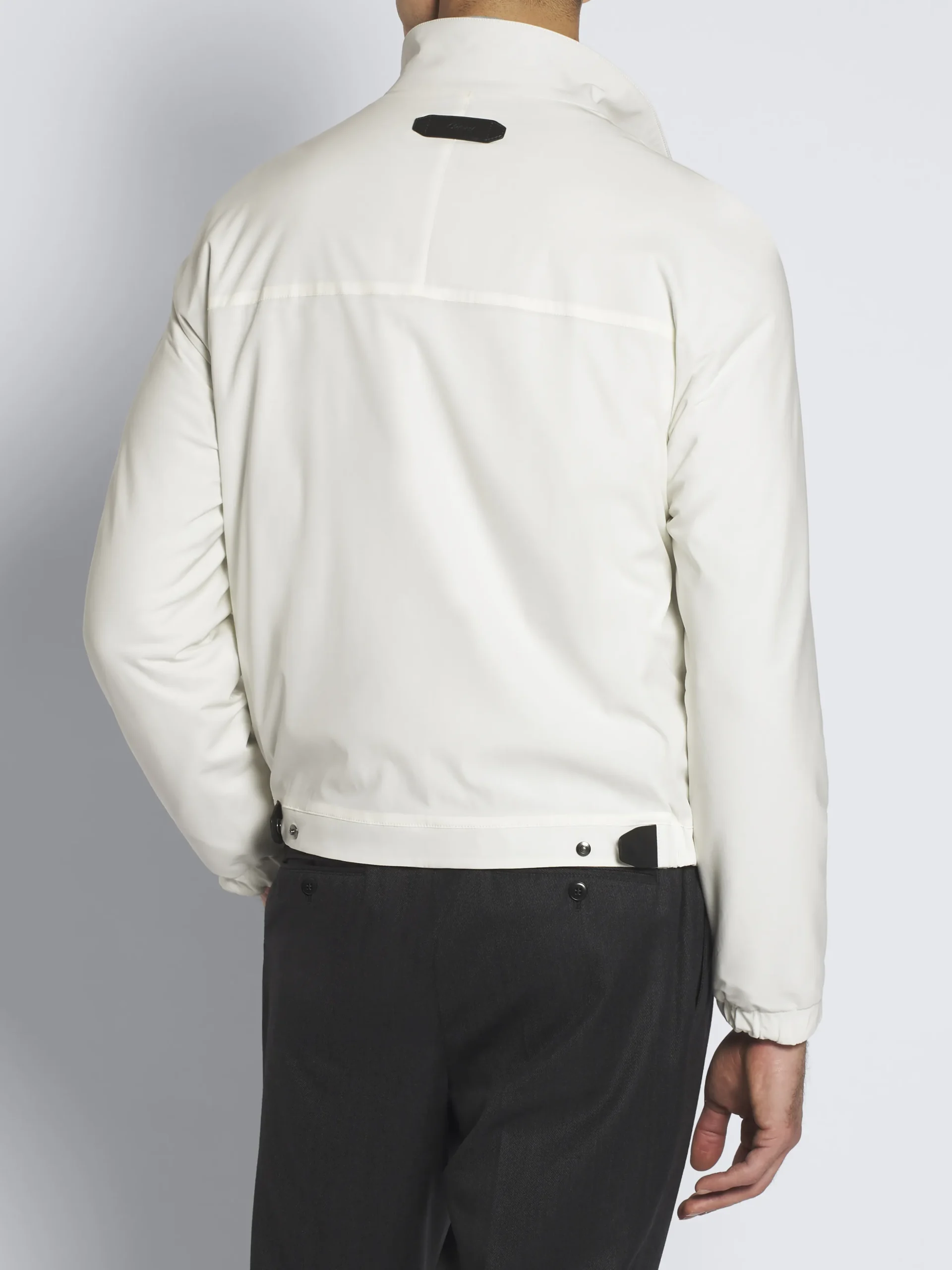 Ivory white and grey stretch silk and cotton jersey reversible blouson