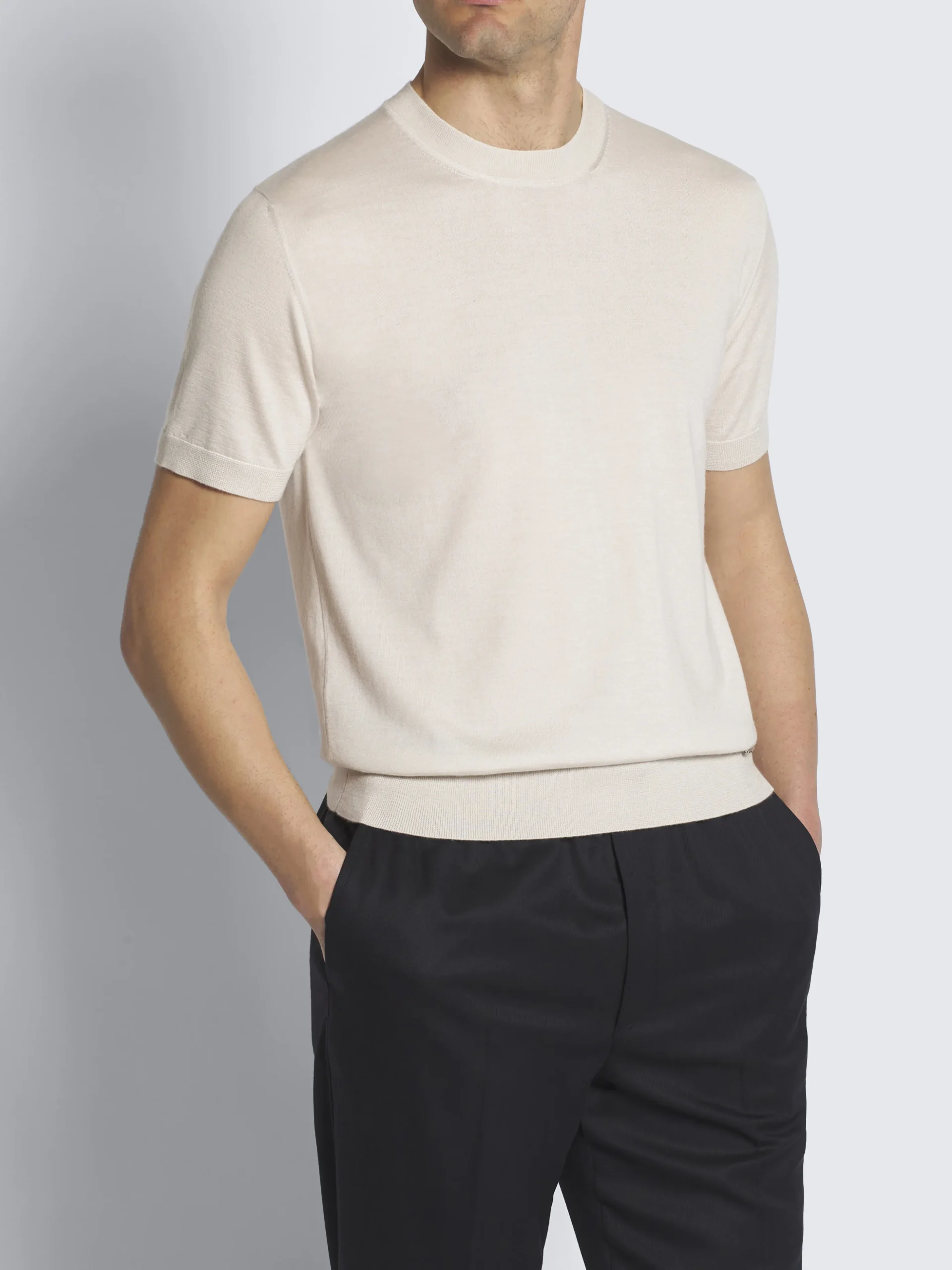 Ivory white cashmere and silk T-shirt