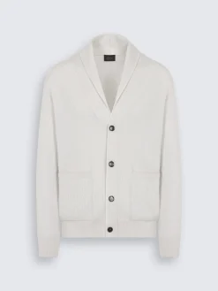 Ivory white cashmere and wool shawl collar cardigan