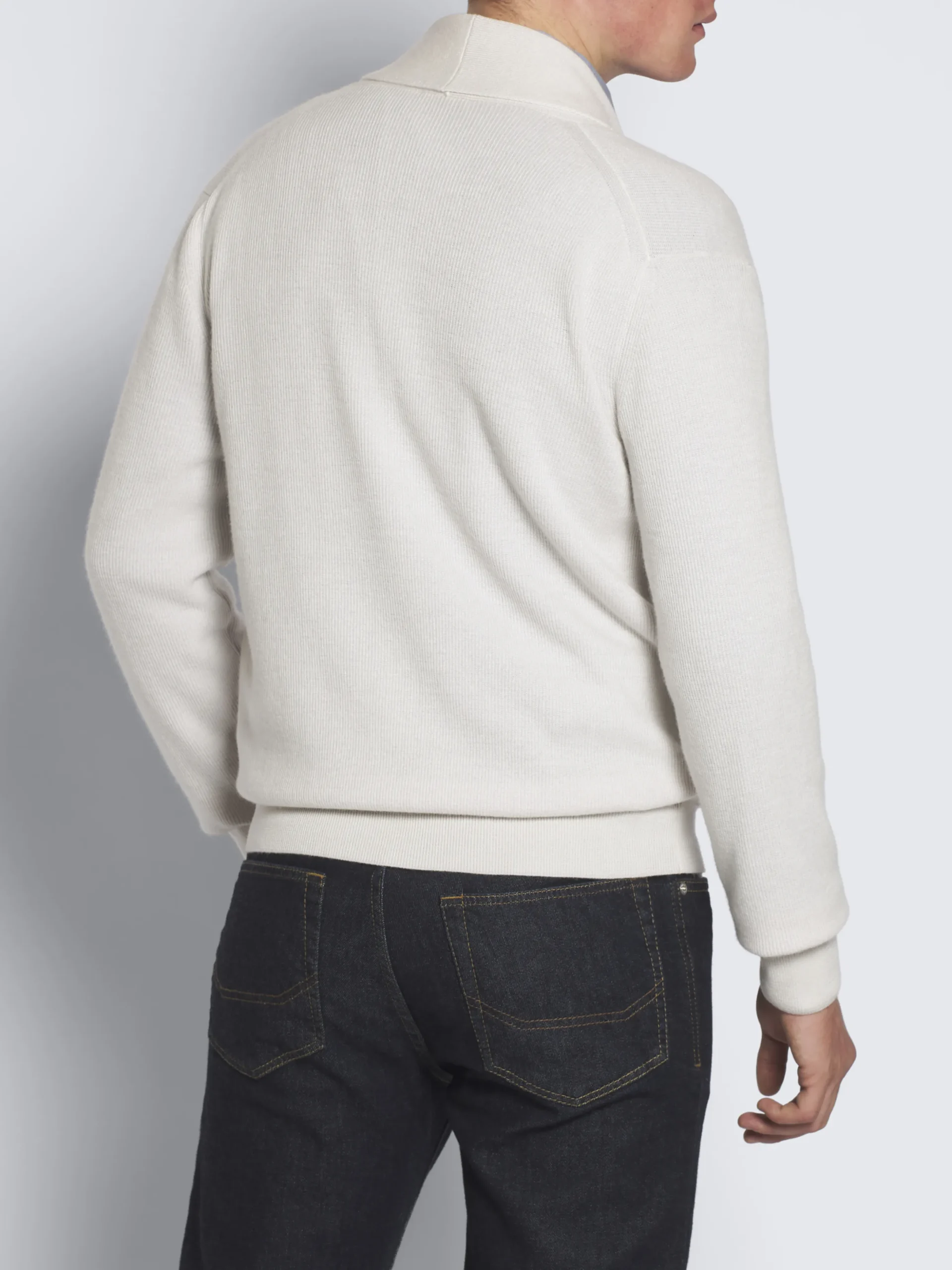 Ivory white cashmere and wool shawl collar cardigan