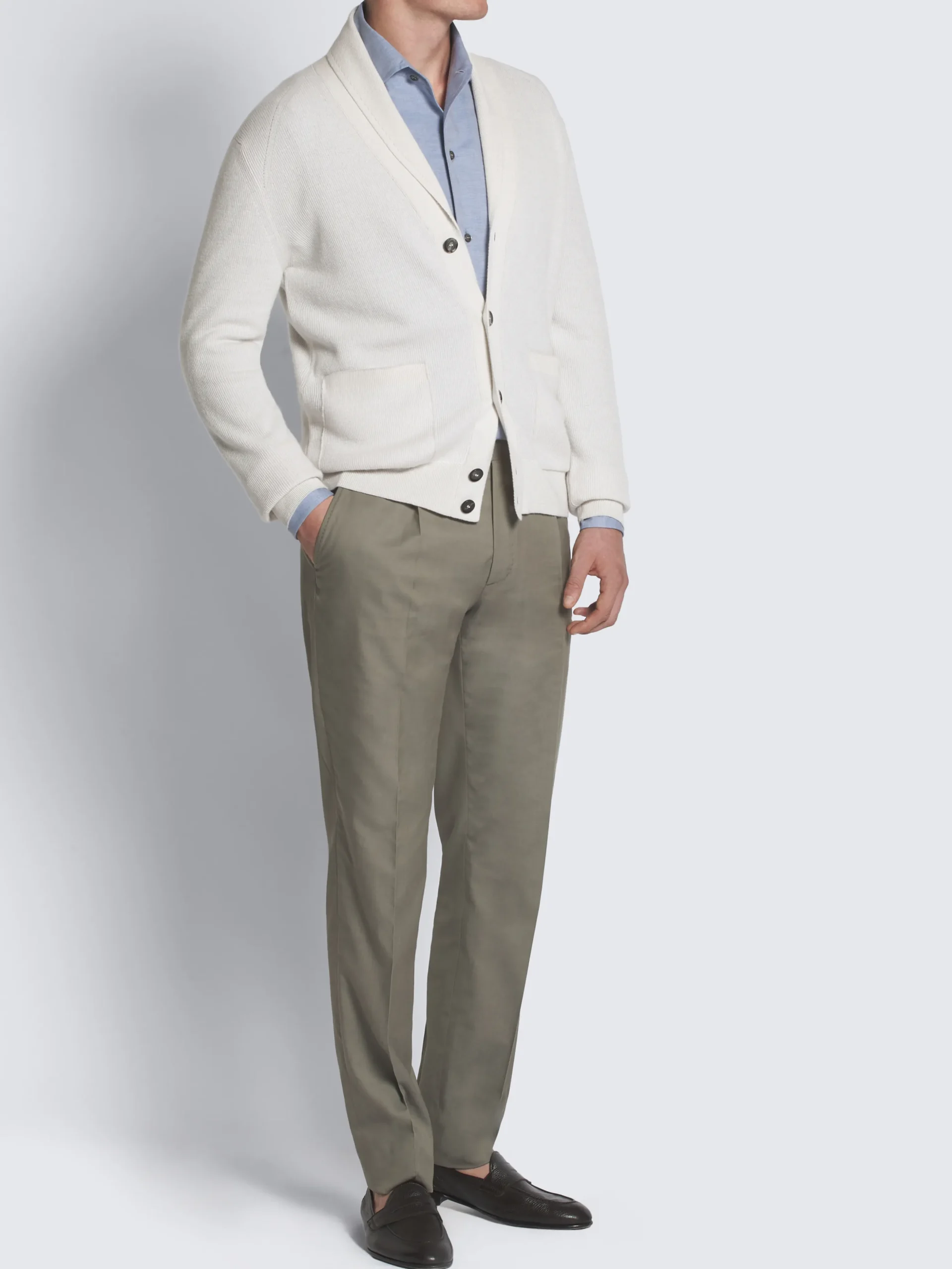 Ivory white cashmere and wool shawl collar cardigan