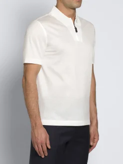 Ivory white cotton zip polo