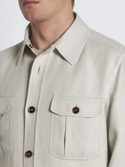 Ivory white double-splittable linen and wool Vagabond overshirt