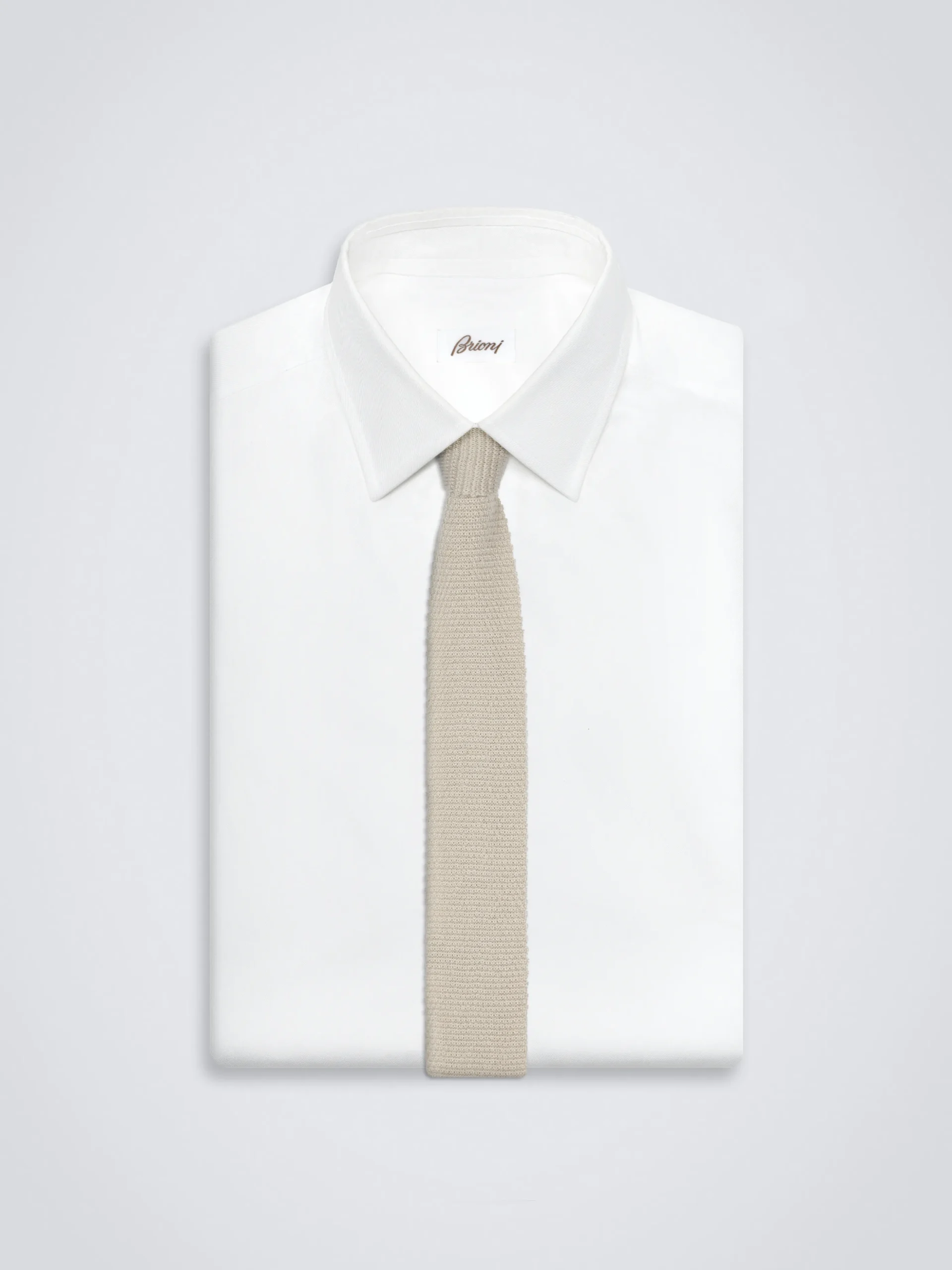 Ivory white knitted cashmere and silk tie