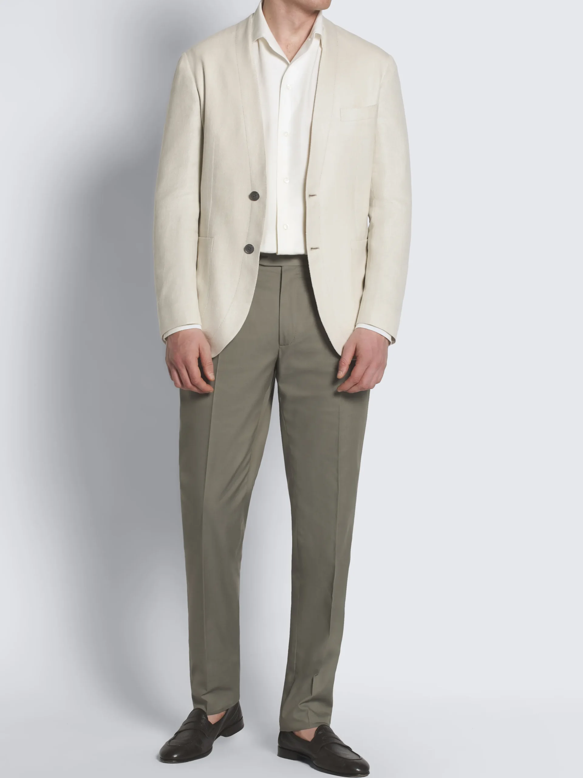 Ivory white linen, wool and silk Jardigan