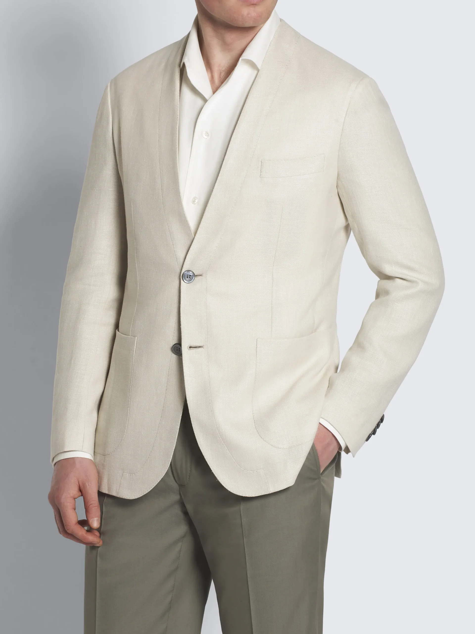 Ivory white linen, wool and silk Jardigan