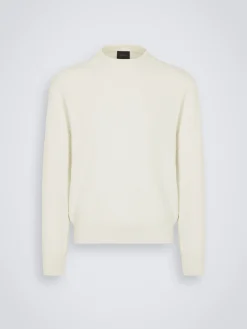 Ivory white organic cotton, silk and cashmere Trama weave crewneck sweater