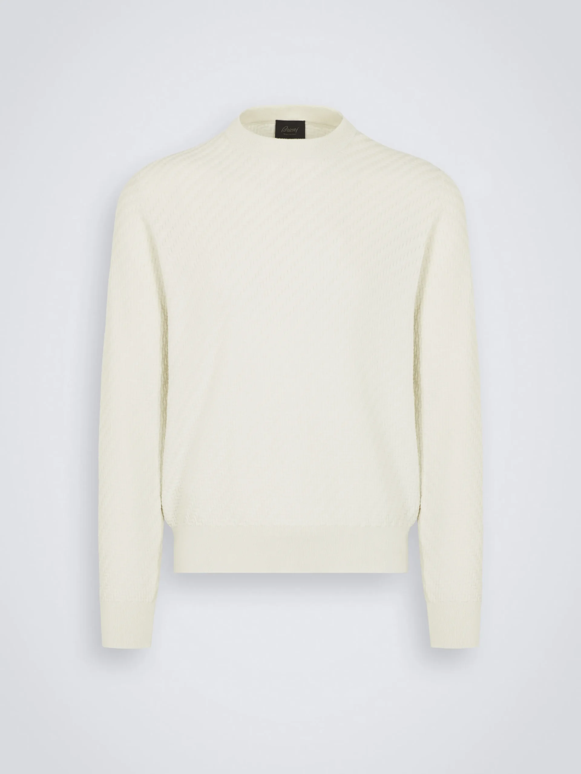 Ivory white organic cotton, silk and cashmere Trama weave crewneck sweater