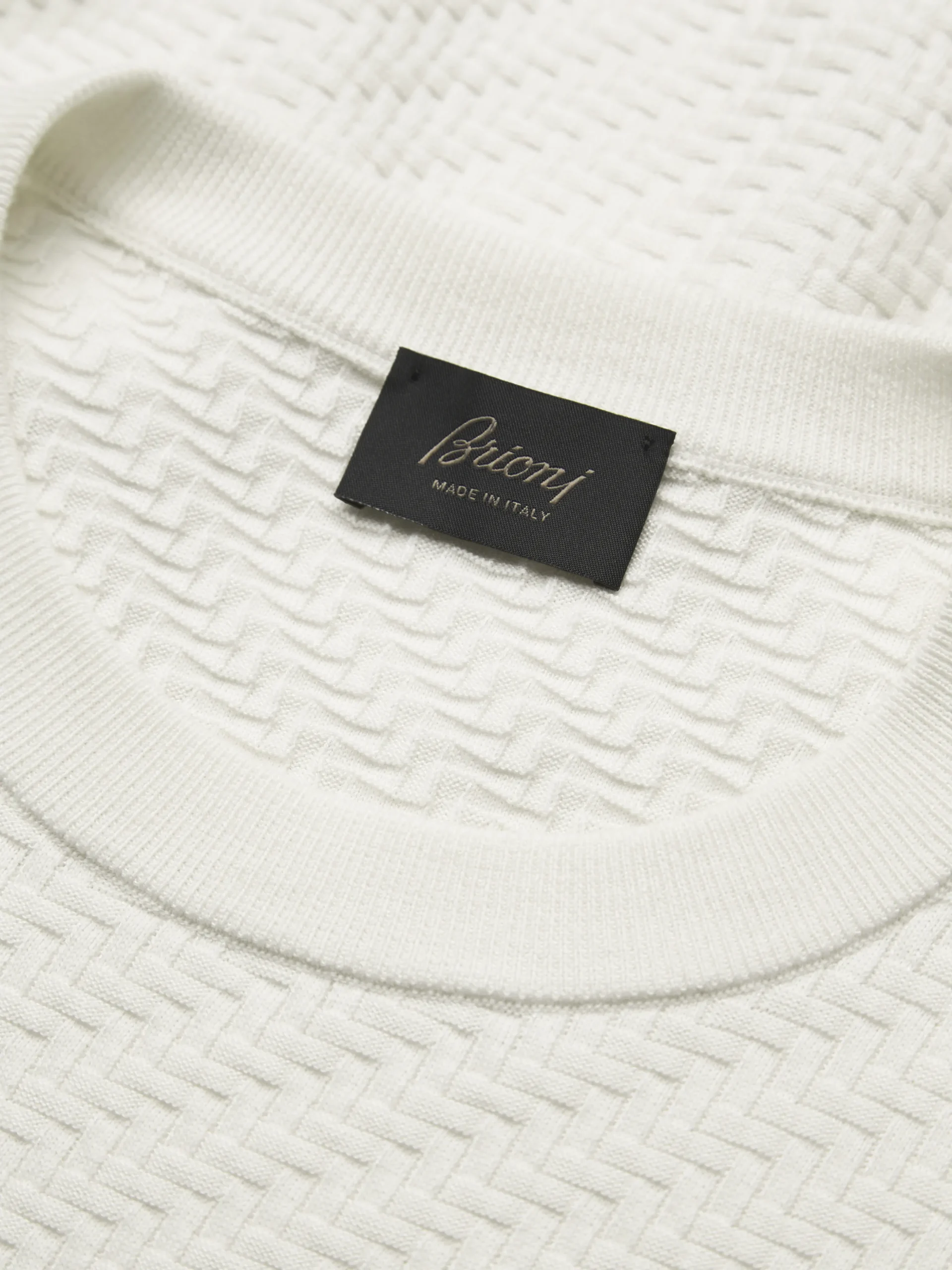 Ivory white organic cotton, silk and cashmere Trama weave crewneck sweater