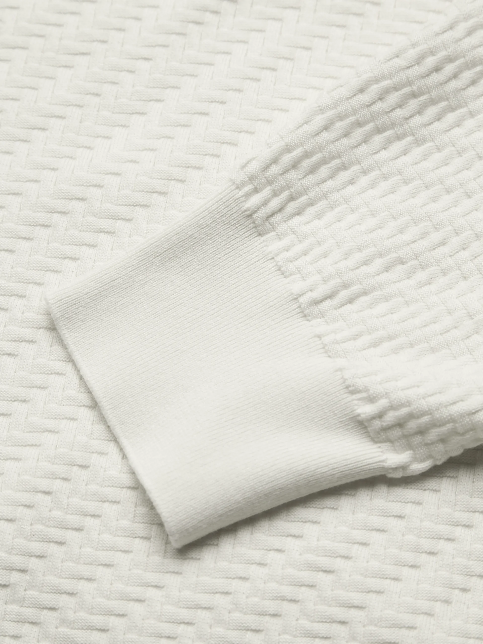Ivory white organic cotton, silk and cashmere Trama weave crewneck sweater