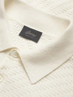 Ivory white organic cotton, silk and cashmere Trama weave polo