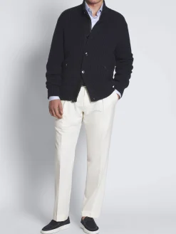 Ivory white Sea Island cotton and wool Elba trousers