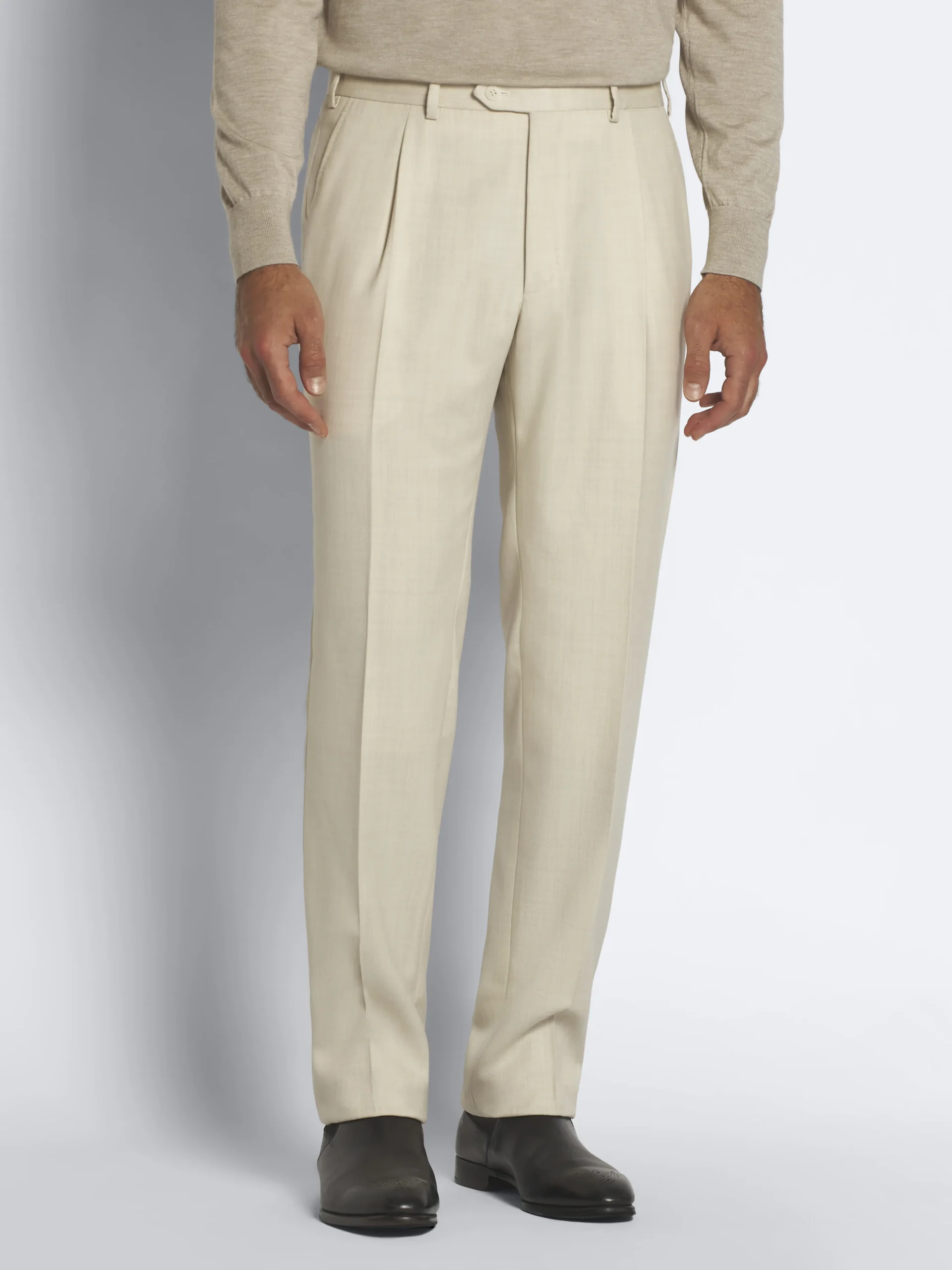 Ivory white Super 160's wool gabardine Tigullio trousers