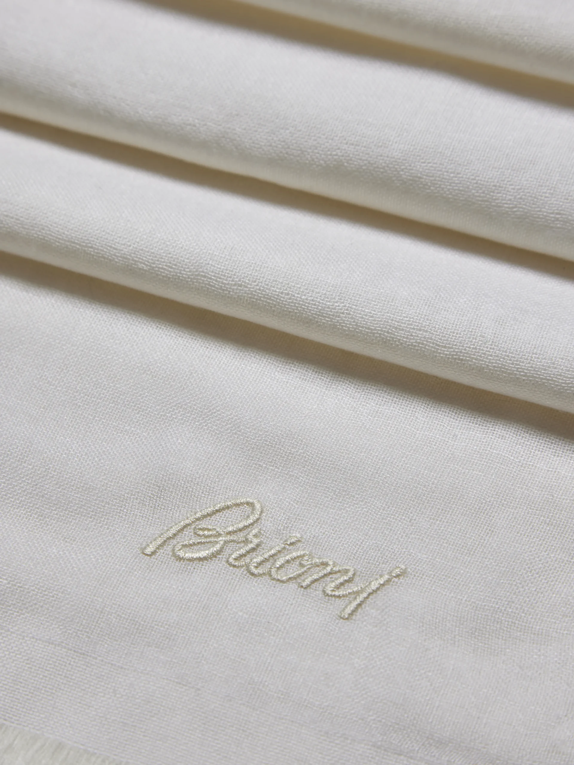 Ivory white wool, cashmere and silk scarf