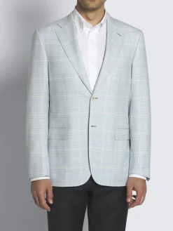 Light blue and ivory white checked Super 160's wool Ravello jacket