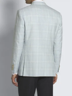 Light blue and ivory white checked Super 160's wool Ravello jacket
