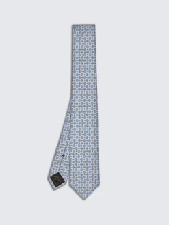 Light blue and yellow micro motif silk tie