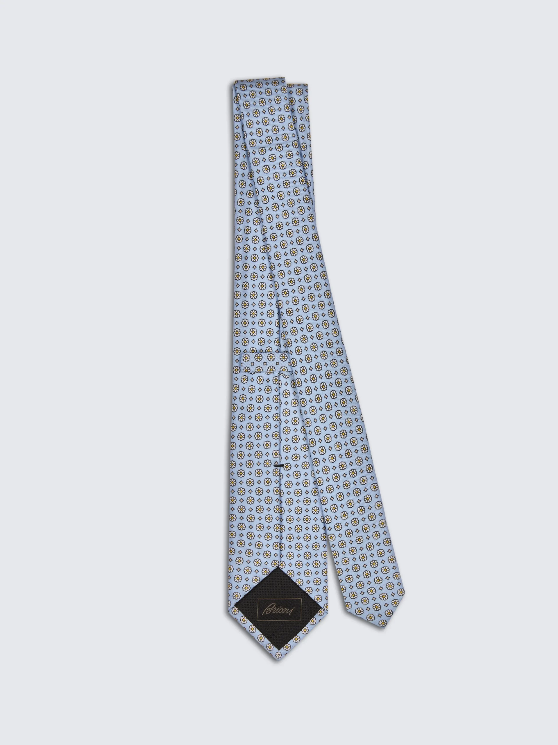 Light blue and yellow micro motif silk tie