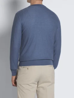 Light blue jacquard cashmere and silk crewneck sweater