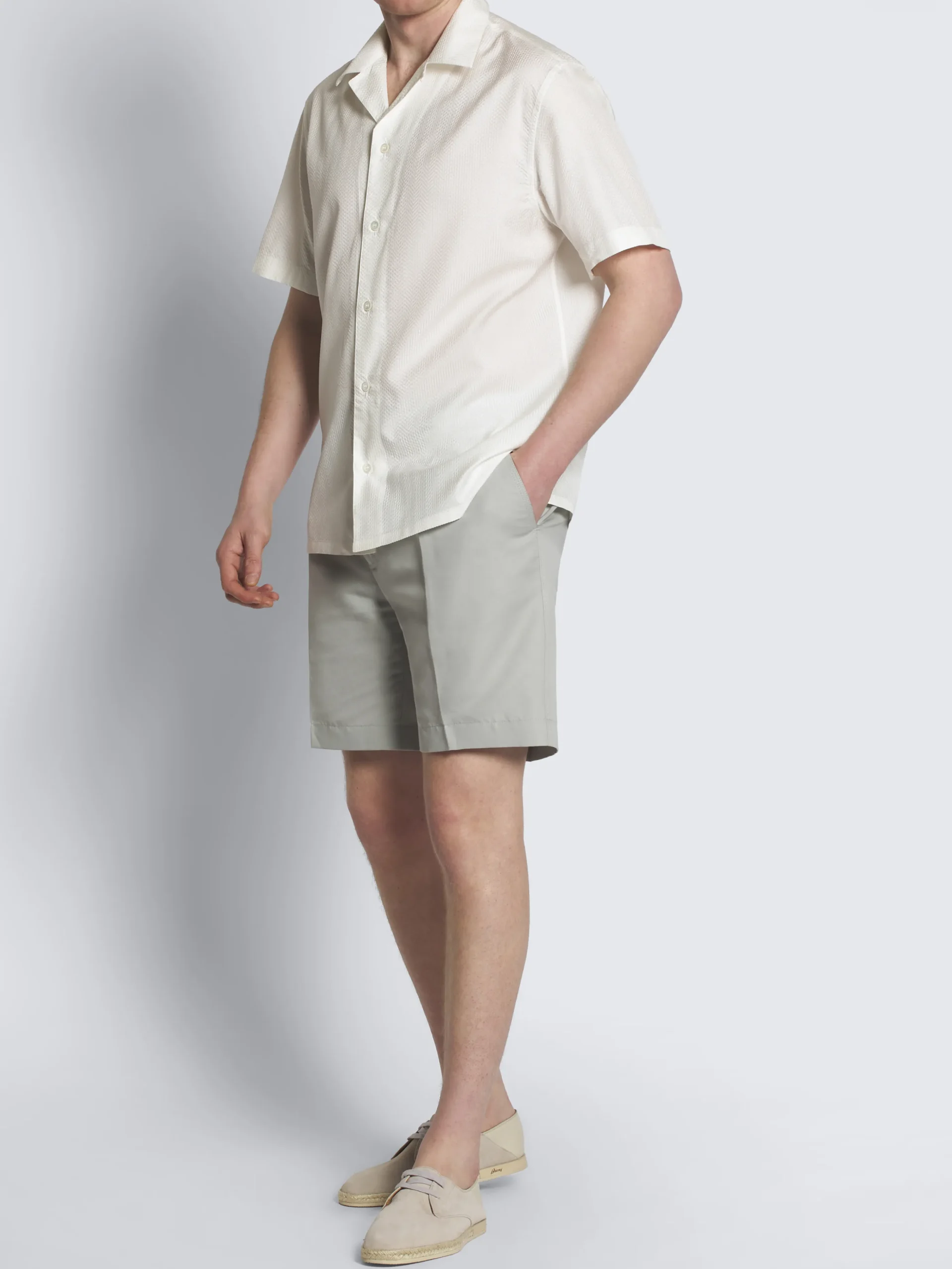 Light blue linen and cotton gabardine Madeira shorts