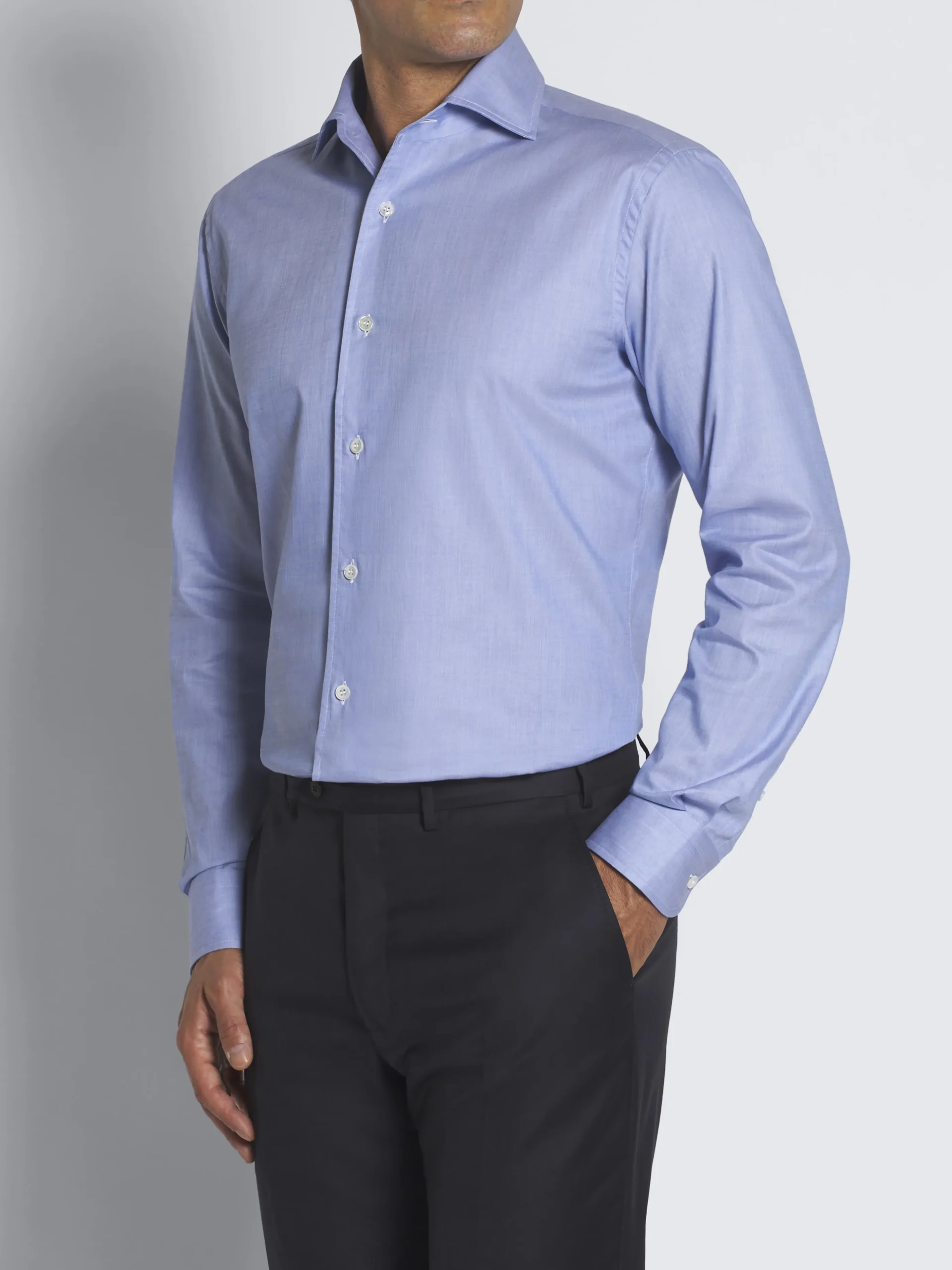 Light blue organic cotton chambray formal shirt