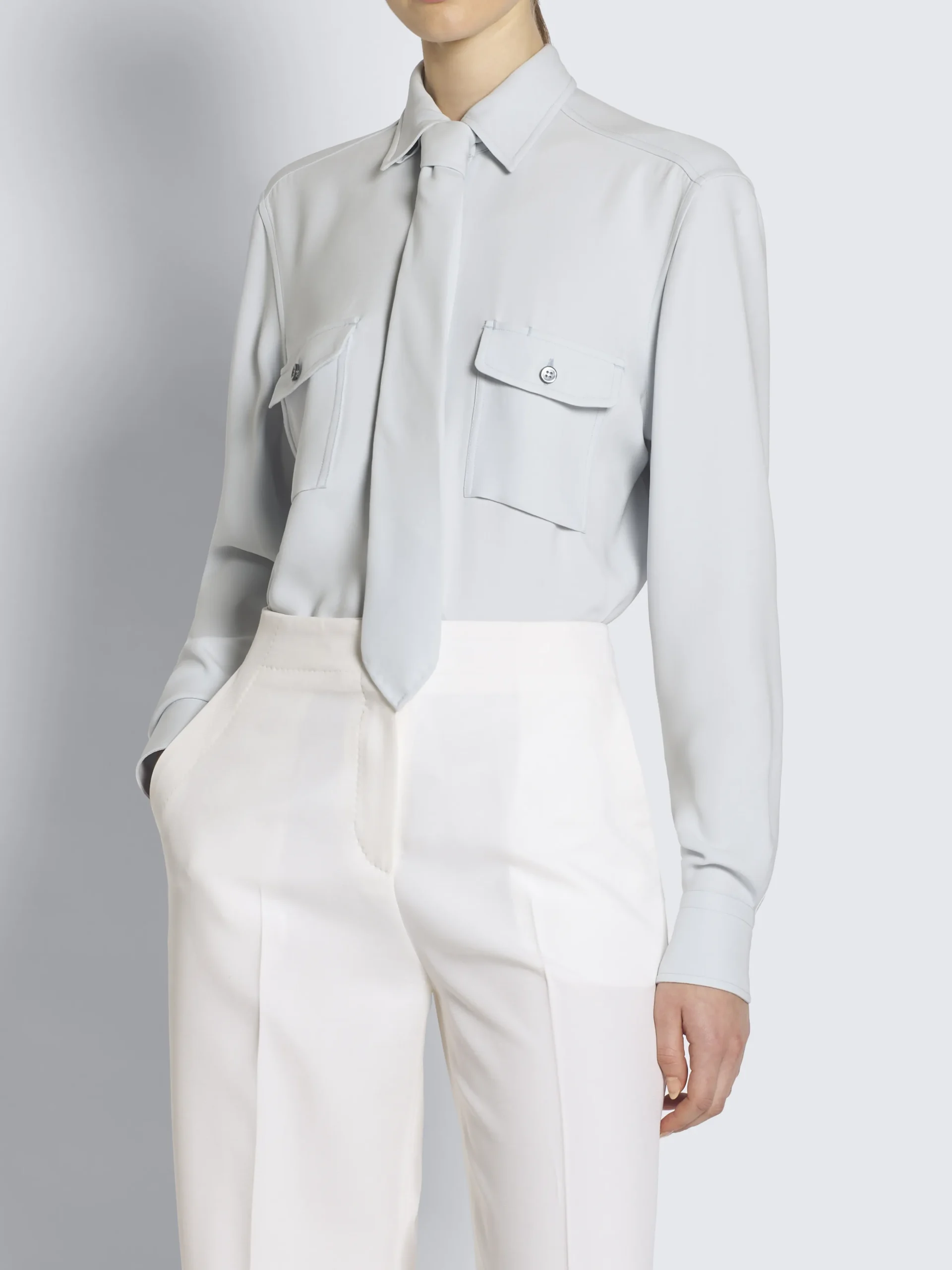 Light blue silk cady military shirt