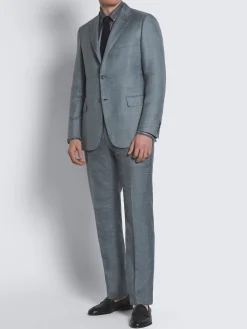Light blue silk, cashmere and linen slab twill Tigullio trousers
