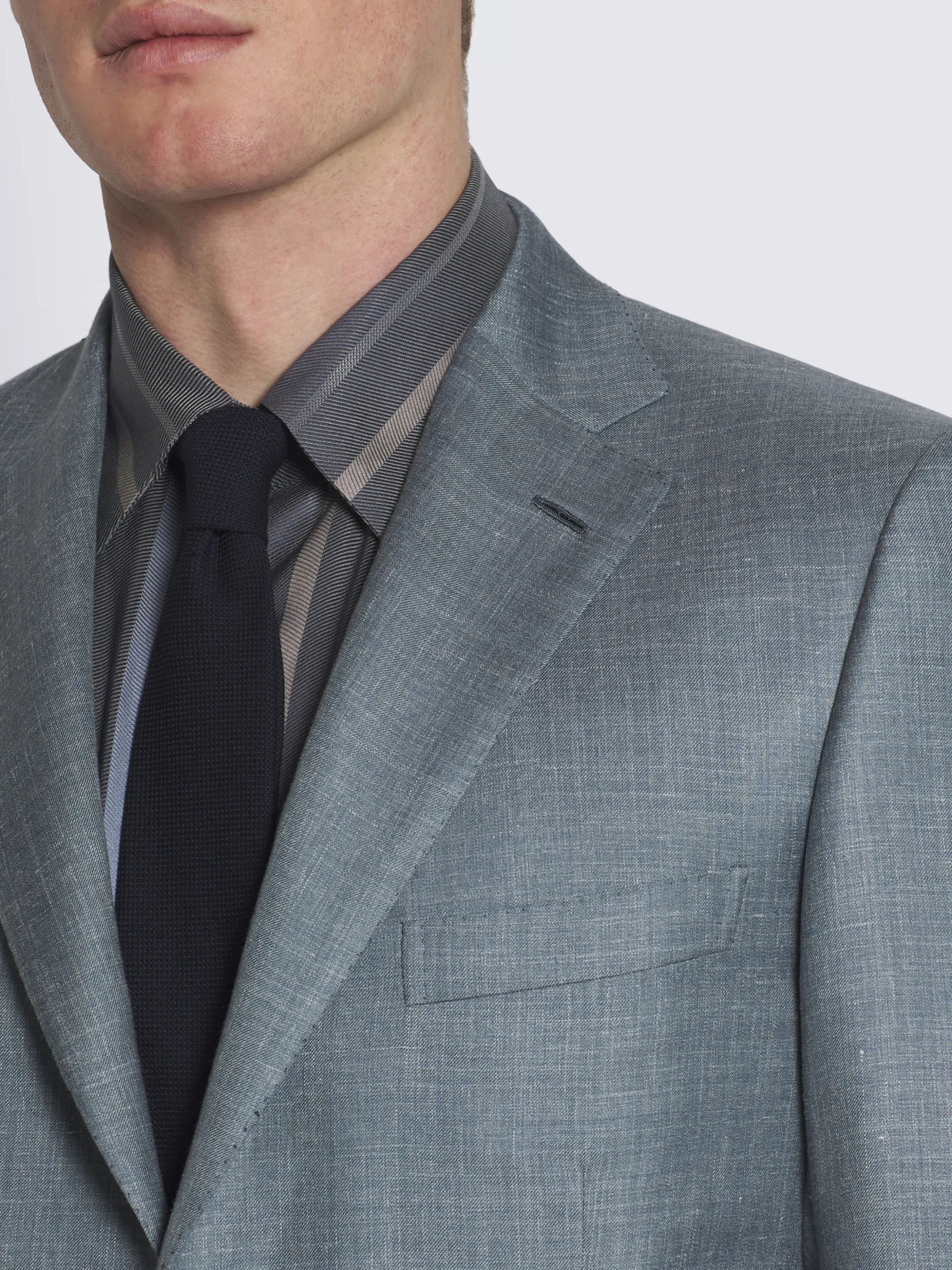 Light blue silk, cashmere and linen slab twill Ravello jacket