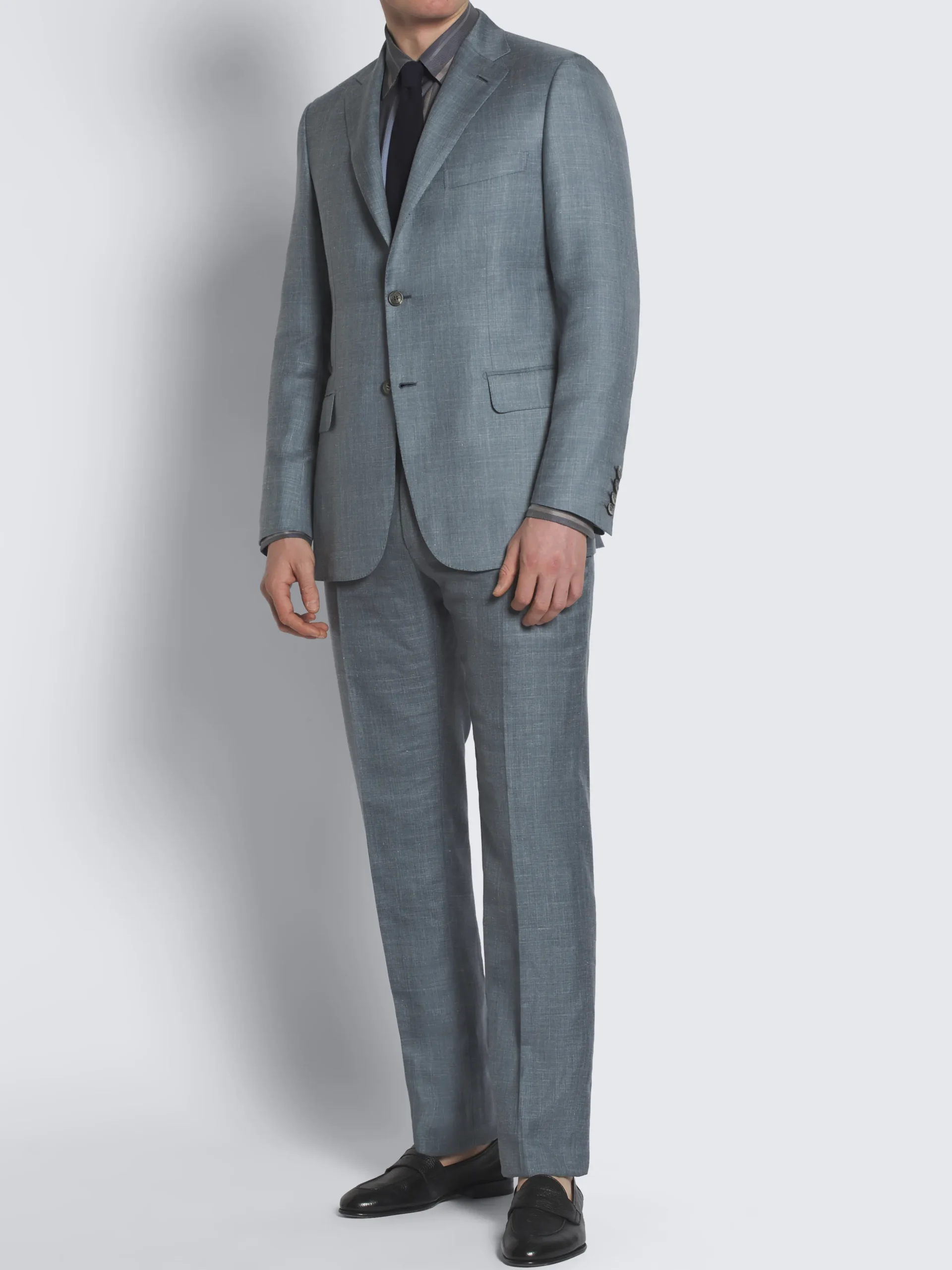 Light blue silk, cashmere and linen slab twill Ravello jacket