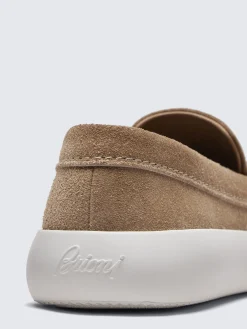 Light brown suede boat loafers