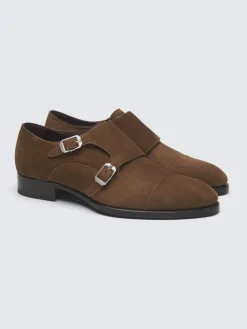 Light brown suede double monk Milano shoes