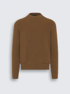 Light brown vicuña and cotton crewneck sweater