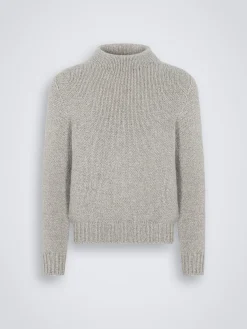 Light grey cashmere mouliné mockneck sweater