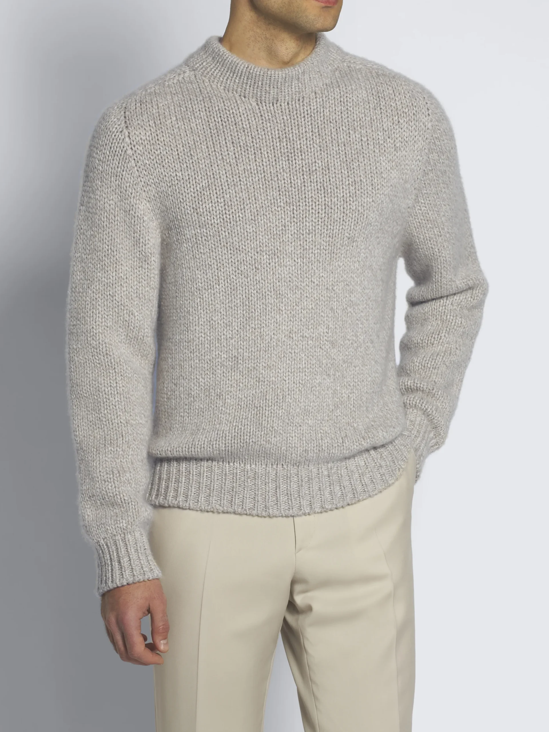Light grey cashmere mouliné mockneck sweater