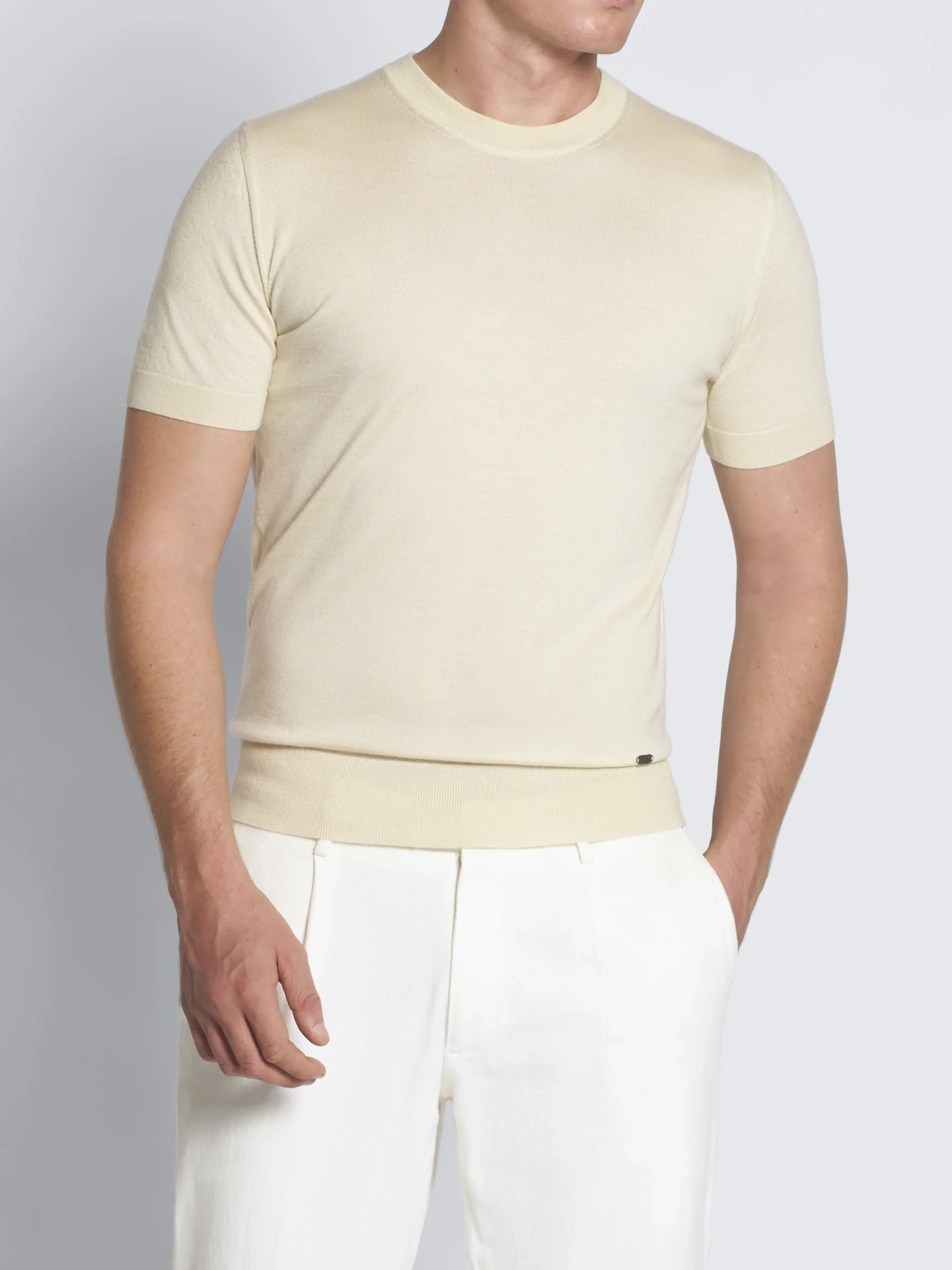 Light yellow cashmere and silk T-shirt