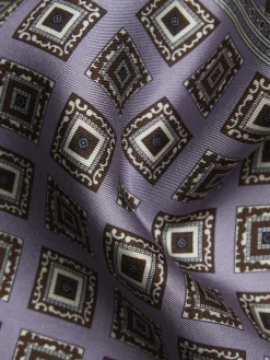 Lilac and brown silk pocket square